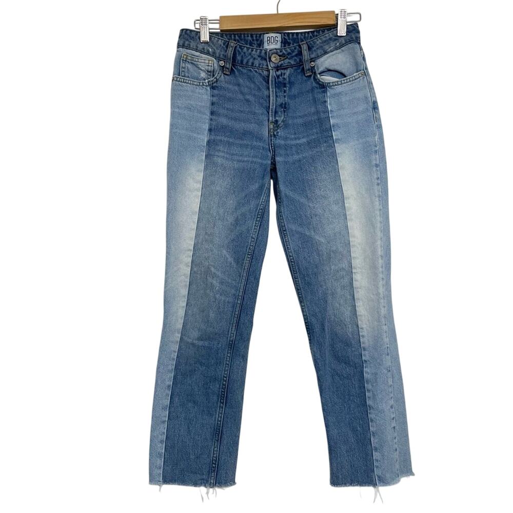 BDG Colorblock Womens Jesse Straight Leg Jeans Womens 26 Two Tone Blue Denim